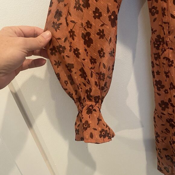 Dress Forum Los Angeles Dress Small Tan Floral Boho Prairie Ruffle Fall Colors - Picture 5 of 13